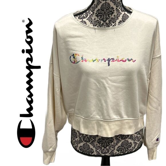 Champion Women’s Drop Shoulder French Terry Logo Graphic Pullover - Size S - Picture 2 of 5